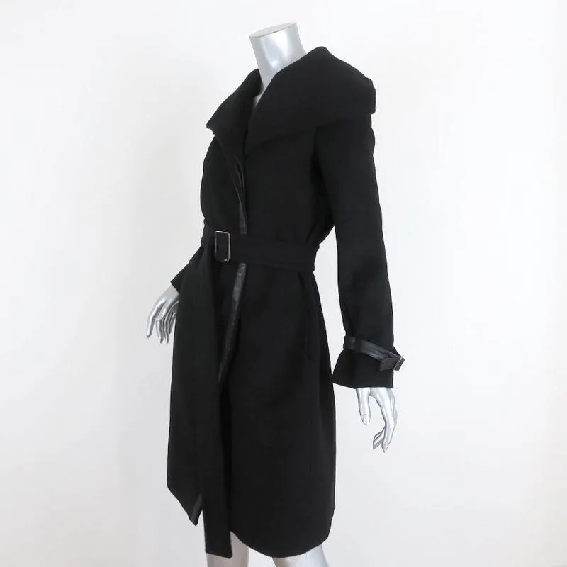 Max Mara Coat Black Leather-Trim Camel Hair Size 38 US 4 Belted Jacket