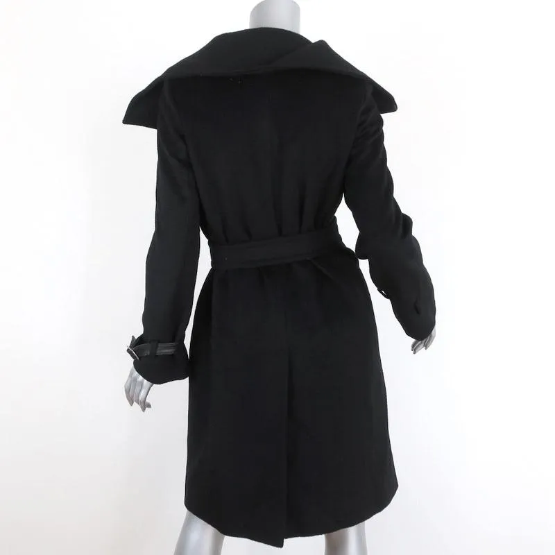 Max Mara Coat Black Leather-Trim Camel Hair Size 38 US 4 Belted Jacket
