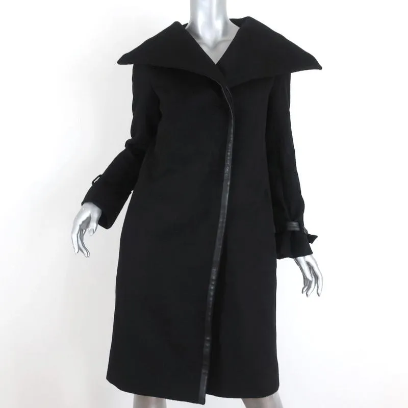 Max Mara Coat Black Leather-Trim Camel Hair Size 38 US 4 Belted Jacket