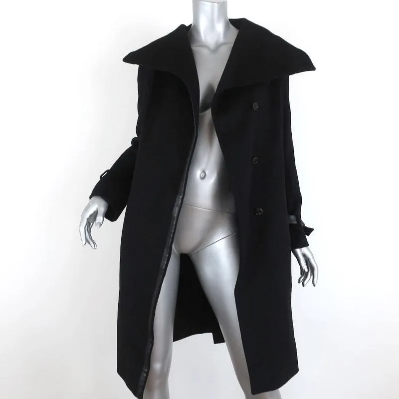 Max Mara Coat Black Leather-Trim Camel Hair Size 38 US 4 Belted Jacket