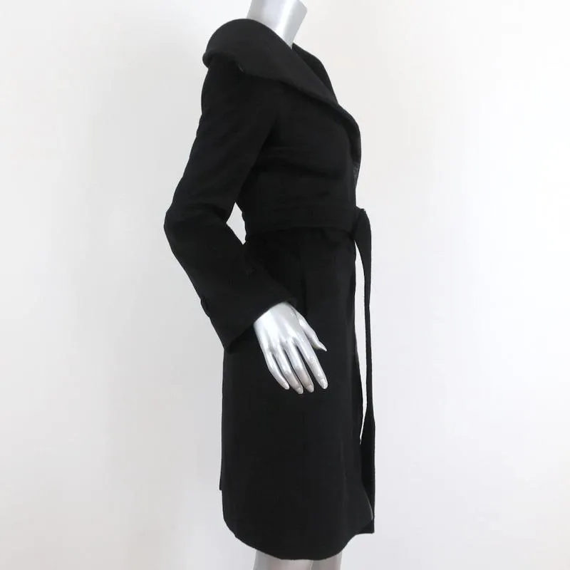 Max Mara Coat Black Leather-Trim Camel Hair Size 38 US 4 Belted Jacket