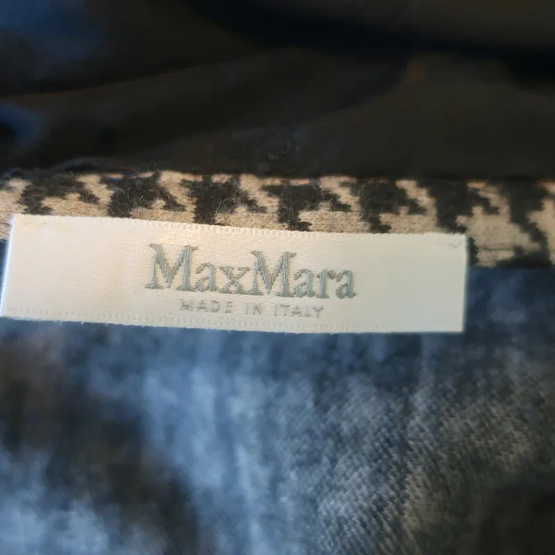 Max Mara Kabala Belted Houndstooth Blazer Taupe & Black Virgin Wool Size 6