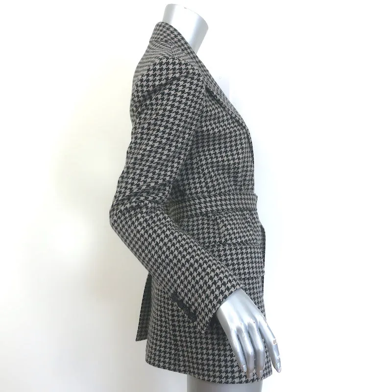 Max Mara Kabala Belted Houndstooth Blazer Taupe & Black Virgin Wool Size 6