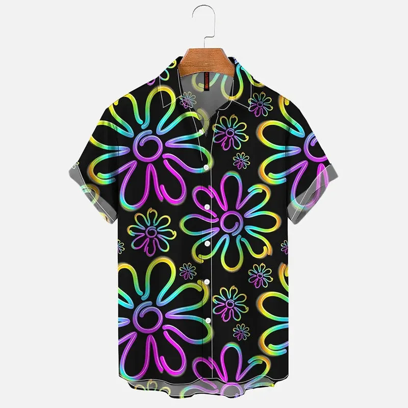 Men's 3D Line Flower Hawaii Shirt