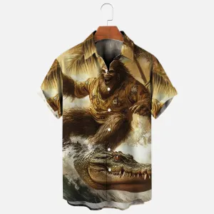 Men's Bigfoot Alligator Surf Print Short Sleeve Shirt