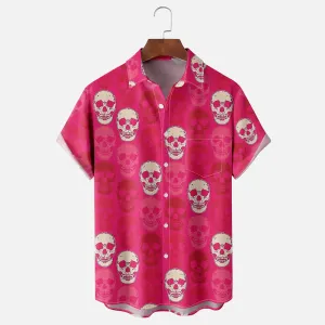 Men's Casual Wicking Skull Print Short Sleeve Shirt