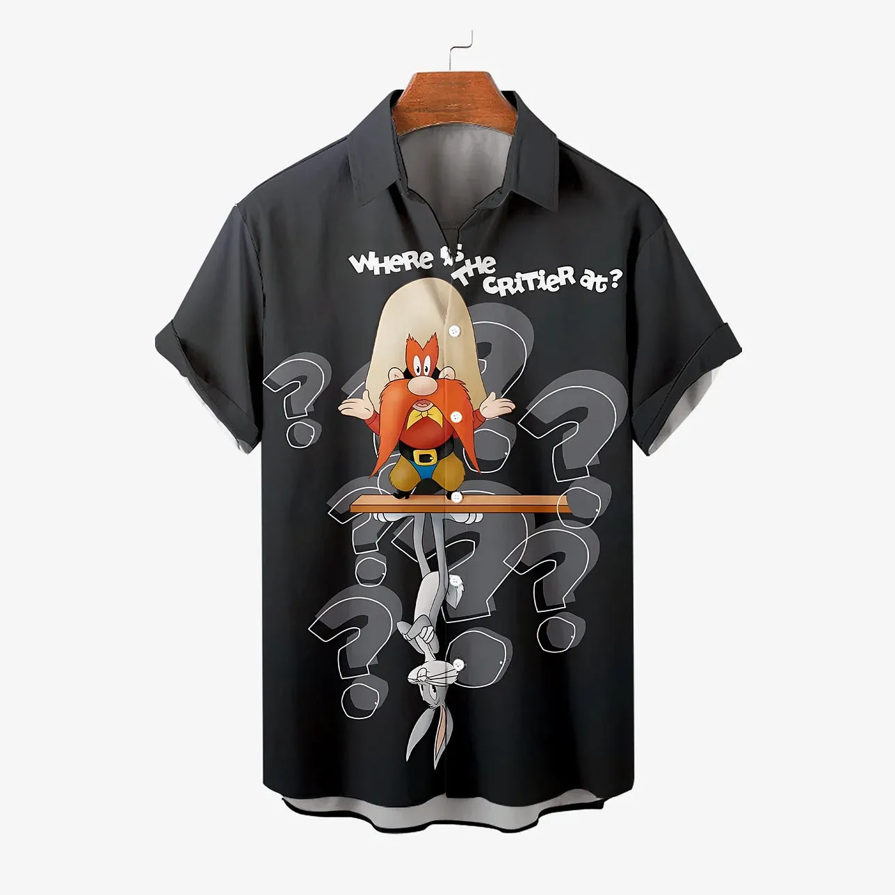 Men's Classic Christmas Cartoon Print Chest Pocket Short Sleeve Shirt