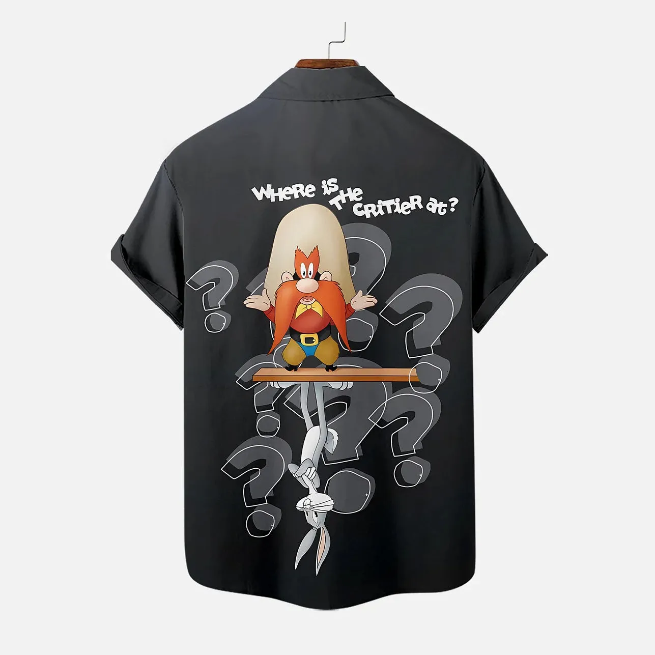 Men's Classic Christmas Cartoon Print Chest Pocket Short Sleeve Shirt