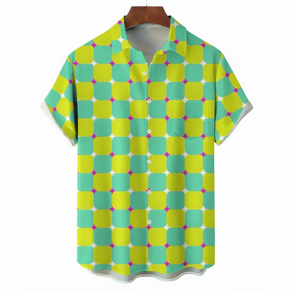 Men's fun meow guitar oil painting print casual shirt 2409008475