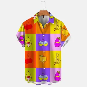 Men's Funny Fruit Print Short Sleeve Shirt