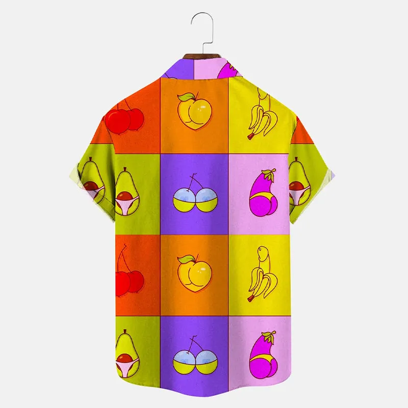 Men's Funny Fruit Print Short Sleeve Shirt