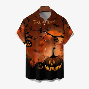 Mens Halloween Bats & Pumpkin Print Short Sleeve Shirt 2406000691