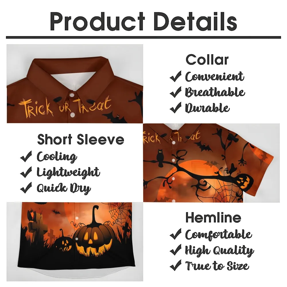 Mens Halloween Bats & Pumpkin Print Short Sleeve Shirt 2406000691