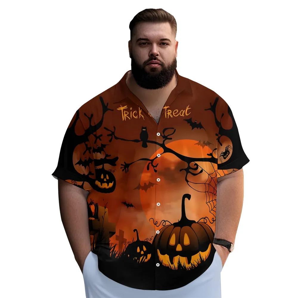 Mens Halloween Bats & Pumpkin Print Short Sleeve Shirt 2406000691