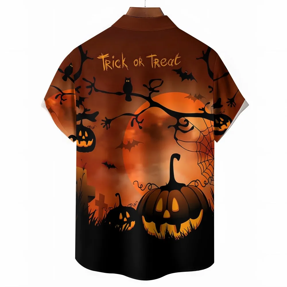 Mens Halloween Bats & Pumpkin Print Short Sleeve Shirt 2406000691