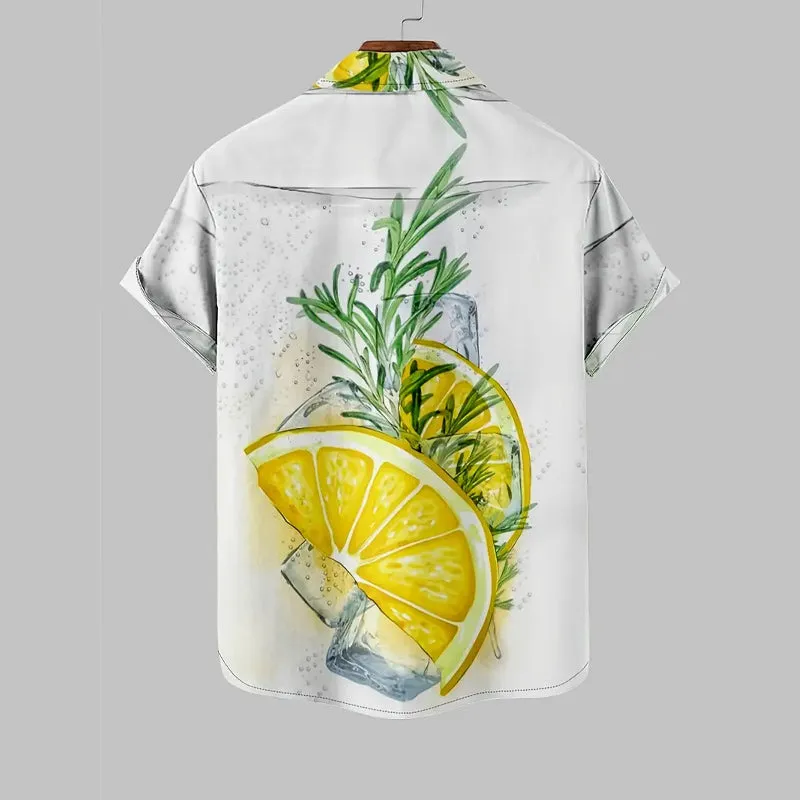 Men's Lemon Print Short Sleeve Casual Shirt