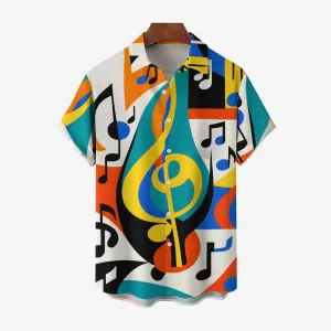Men's Music Notes Print Party Short Sleeve Shirt 2408010001