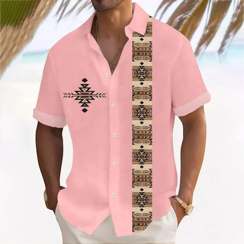 Mens Retro Prints Button Down Short Sleeve Shirt