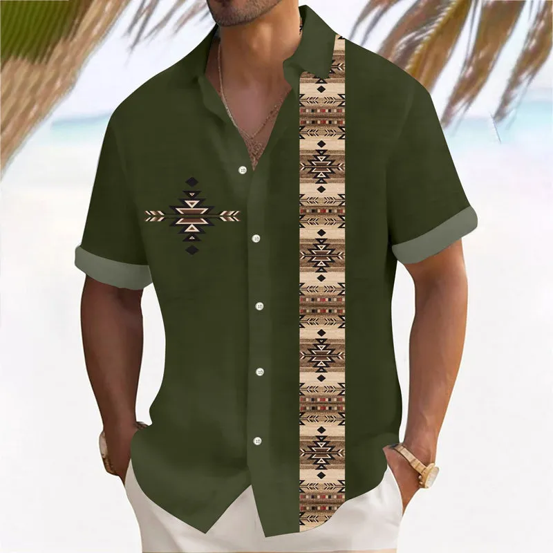 Mens Retro Prints Button Down Short Sleeve Shirt