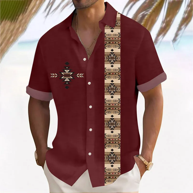 Mens Retro Prints Button Down Short Sleeve Shirt