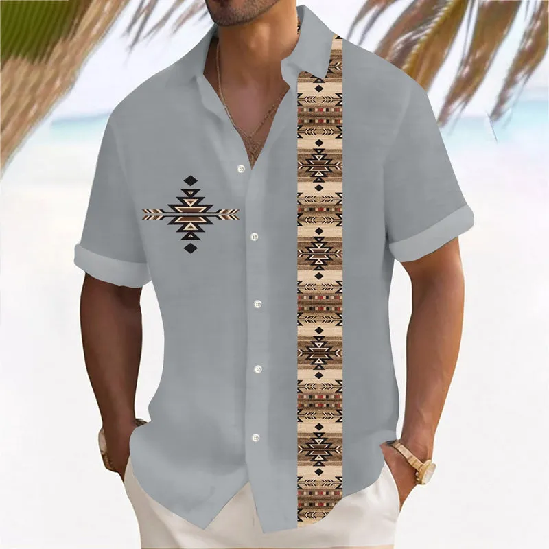 Mens Retro Prints Button Down Short Sleeve Shirt