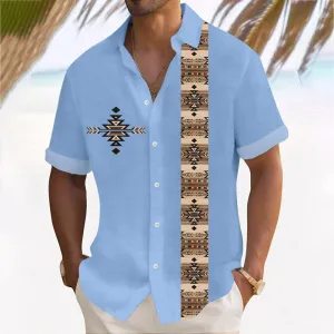 Mens Retro Prints Button Down Short Sleeve Shirt