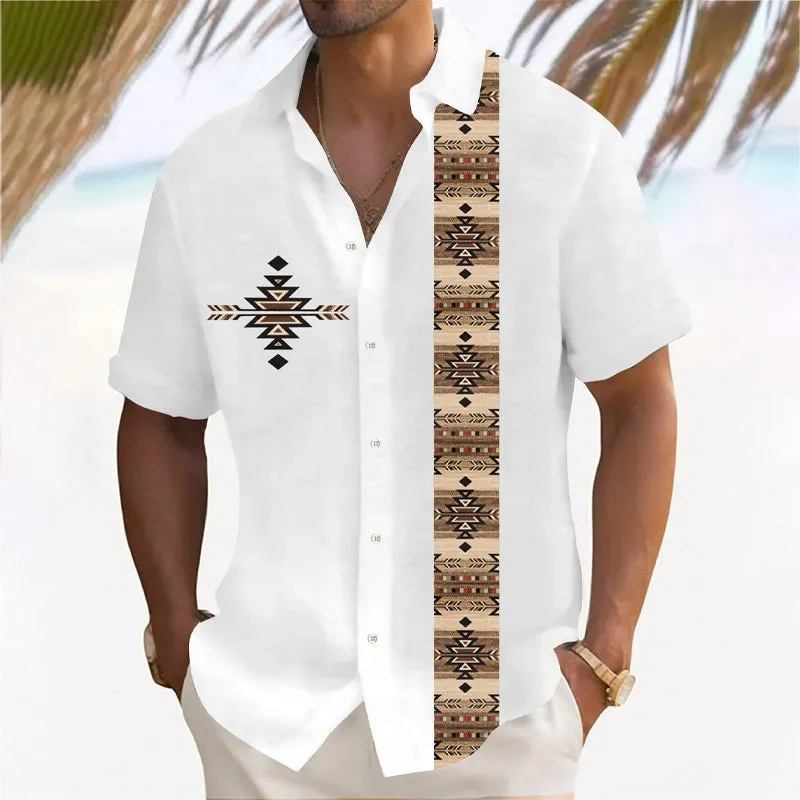Mens Retro Prints Button Down Short Sleeve Shirt