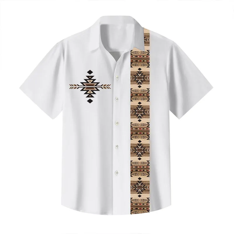 Mens Retro Prints Button Down Short Sleeve Shirt