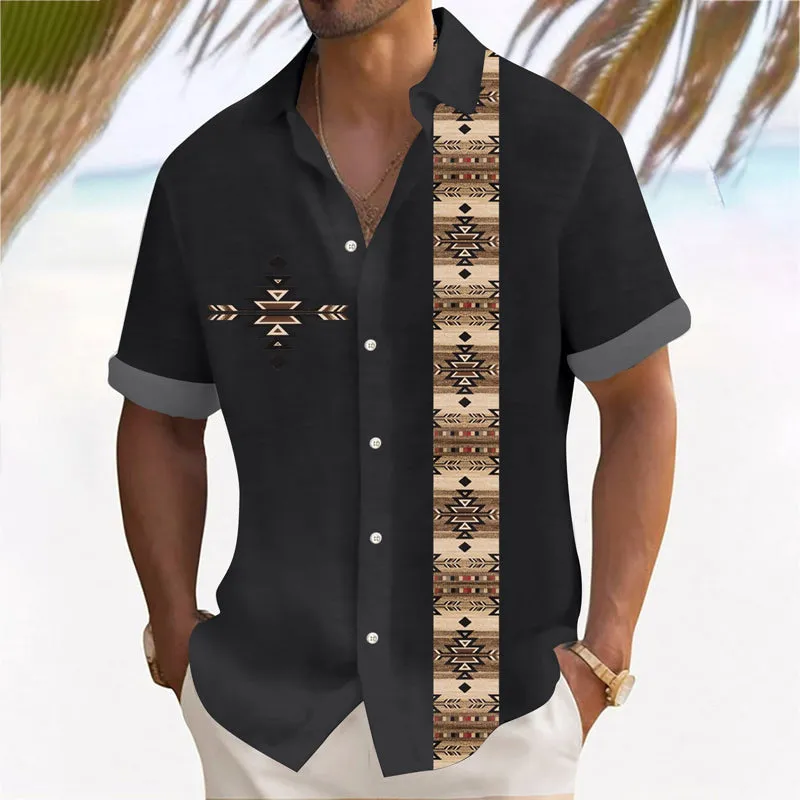 Mens Retro Prints Button Down Short Sleeve Shirt
