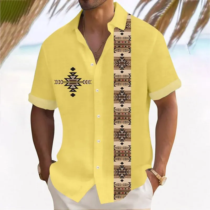 Mens Retro Prints Button Down Short Sleeve Shirt
