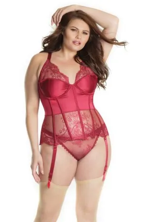 Merlot - Eyelash Lace and Satin Underwire Bustier -