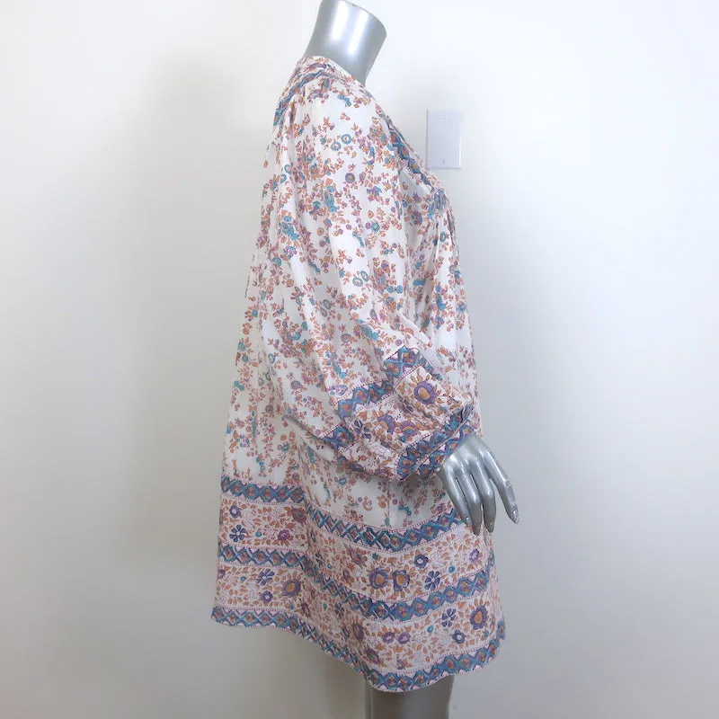 Mille Daisy Tassel-Tie Mini Dress Cream Floral Print Cotton Size Medium