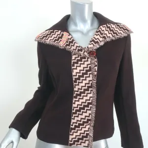 Missoni Fringed Knit-Trim Jacket Dark Brown Wool-Blend Size US 6