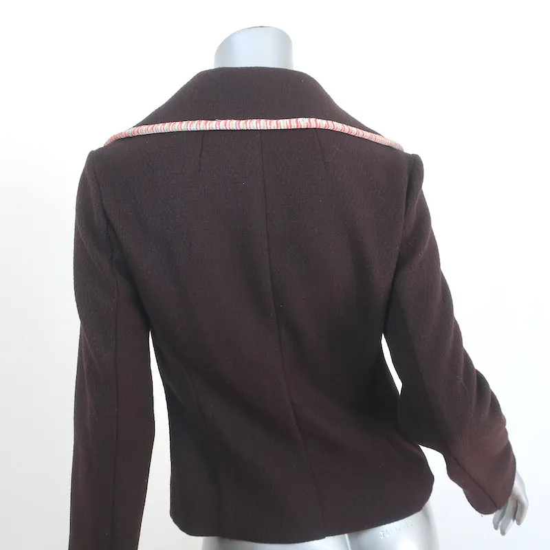 Missoni Fringed Knit-Trim Jacket Dark Brown Wool-Blend Size US 6
