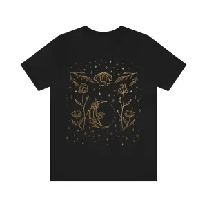 Moon Floral Black Tee, Witch Shirt, Unisex Jersey Short Sleeve Tee