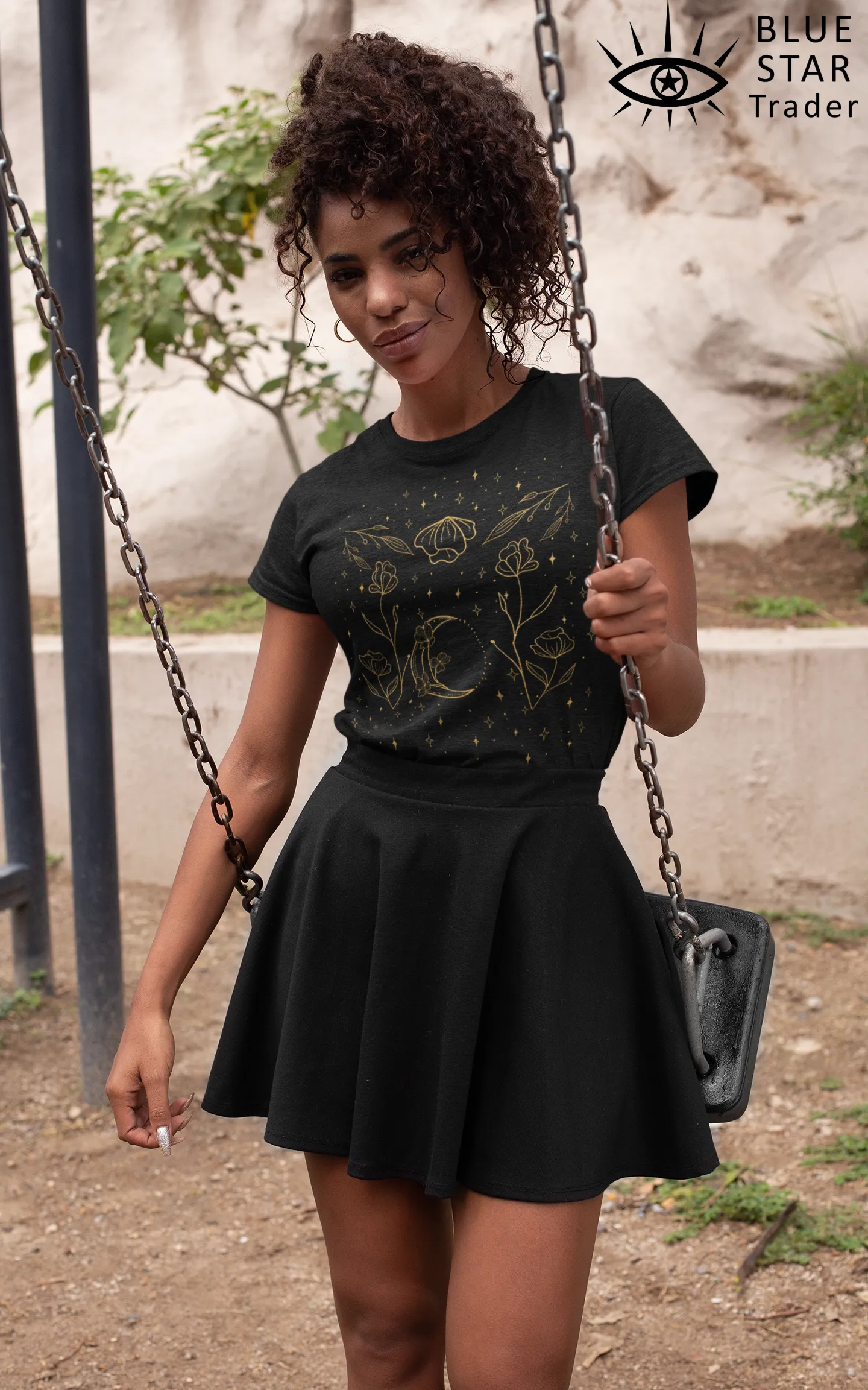 Moon Floral Black Tee, Witch Shirt, Unisex Jersey Short Sleeve Tee