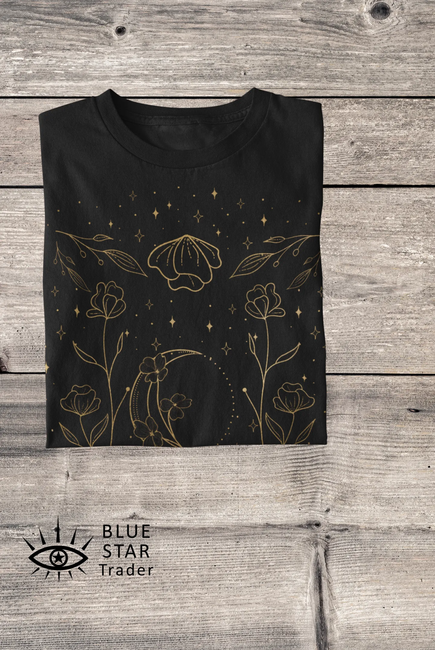 Moon Floral Black Tee, Witch Shirt, Unisex Jersey Short Sleeve Tee