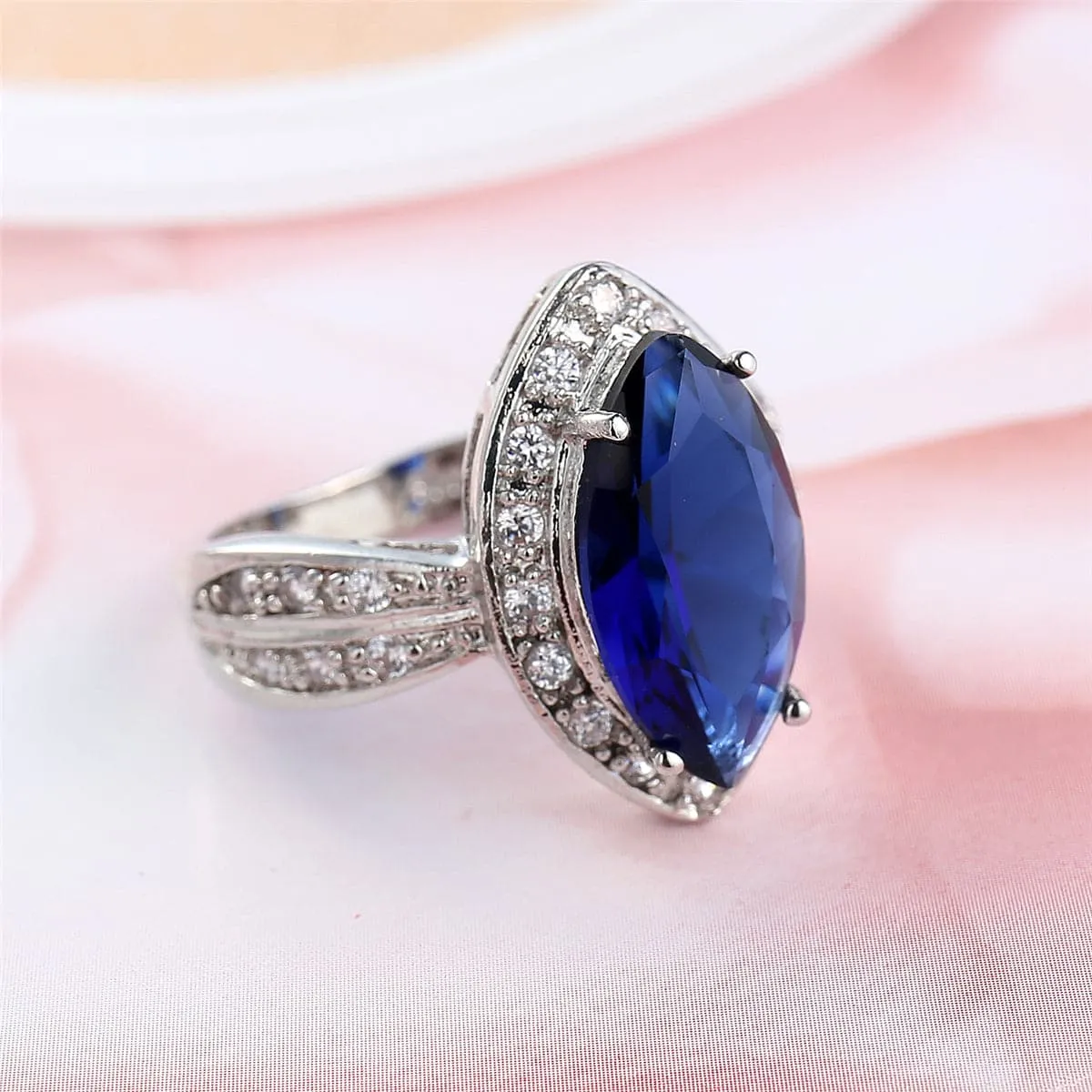Navy Crystal & Cubic Zirconia Pear-Cut Ring