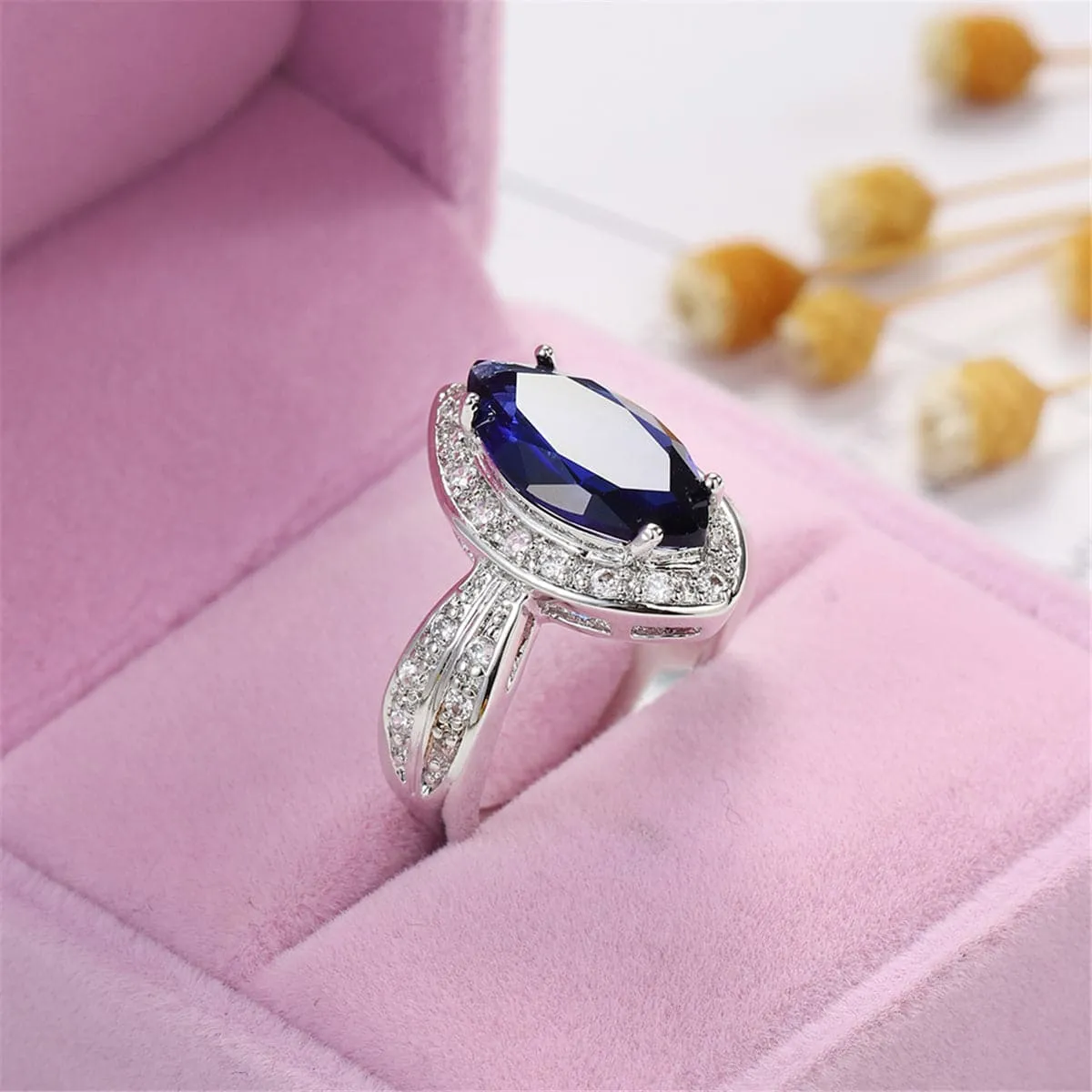 Navy Crystal & Cubic Zirconia Pear-Cut Ring