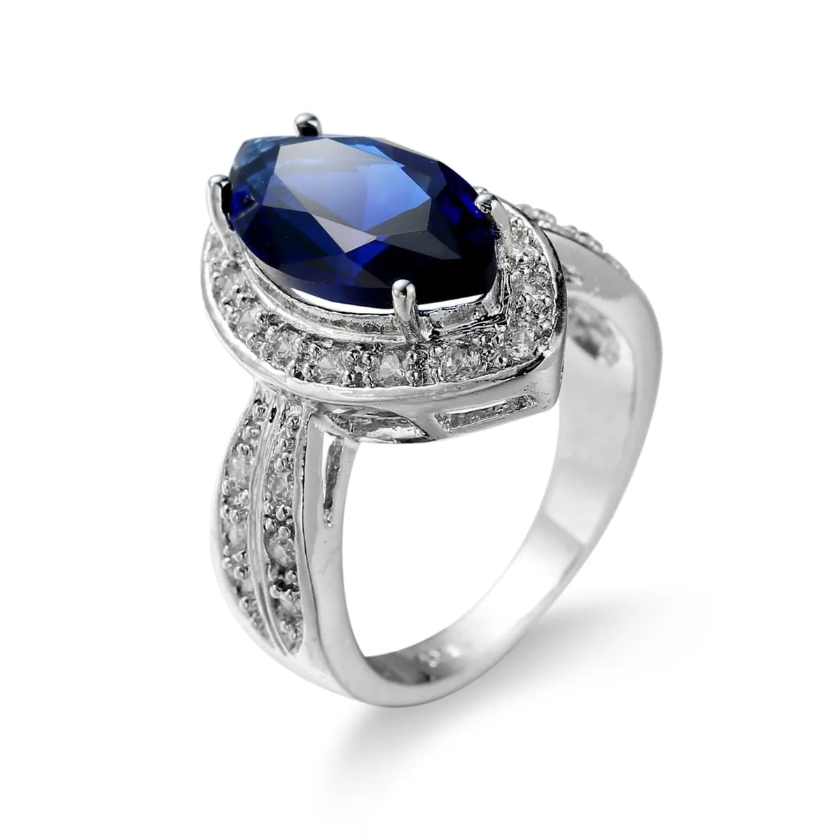 Navy Crystal & Cubic Zirconia Pear-Cut Ring