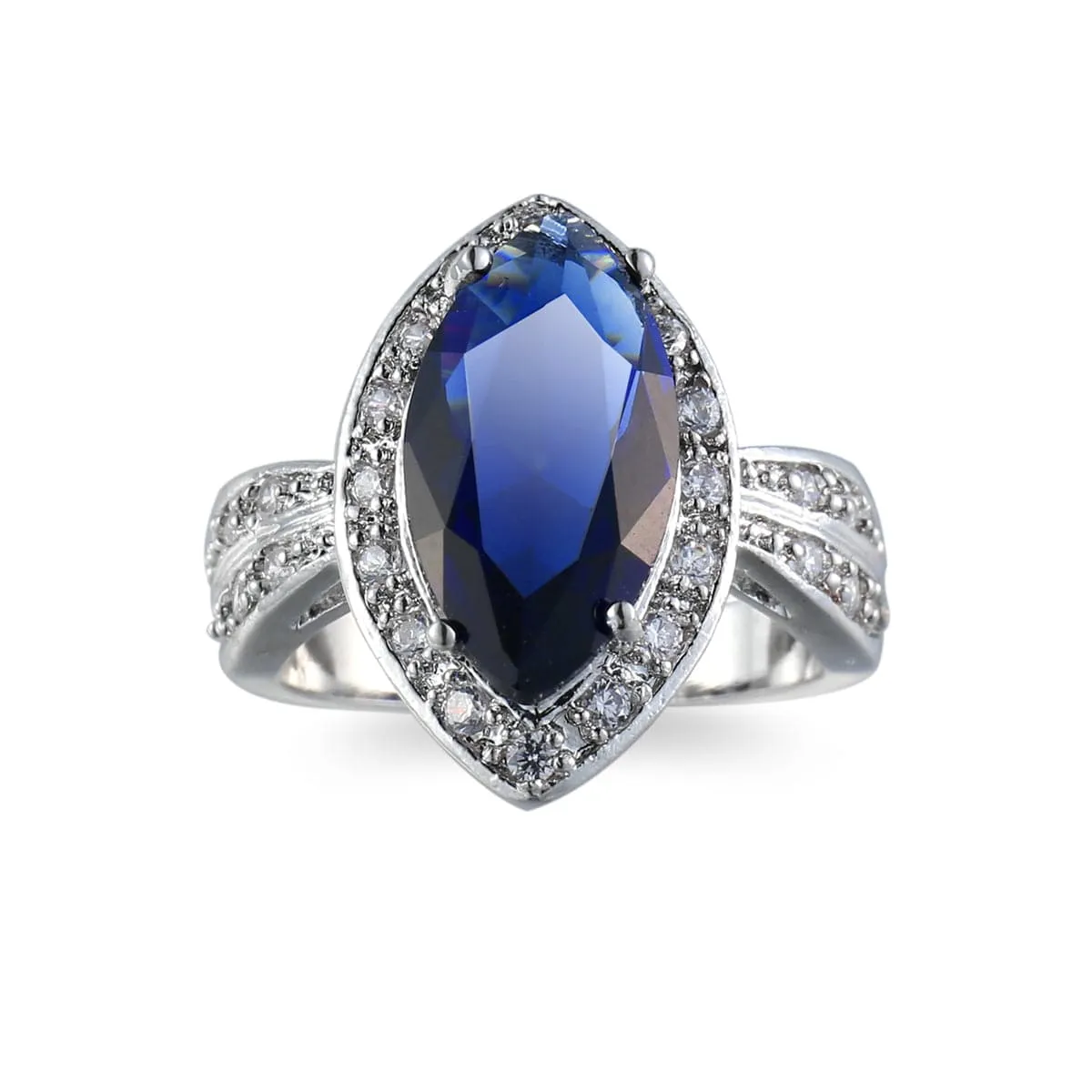 Navy Crystal & Cubic Zirconia Pear-Cut Ring