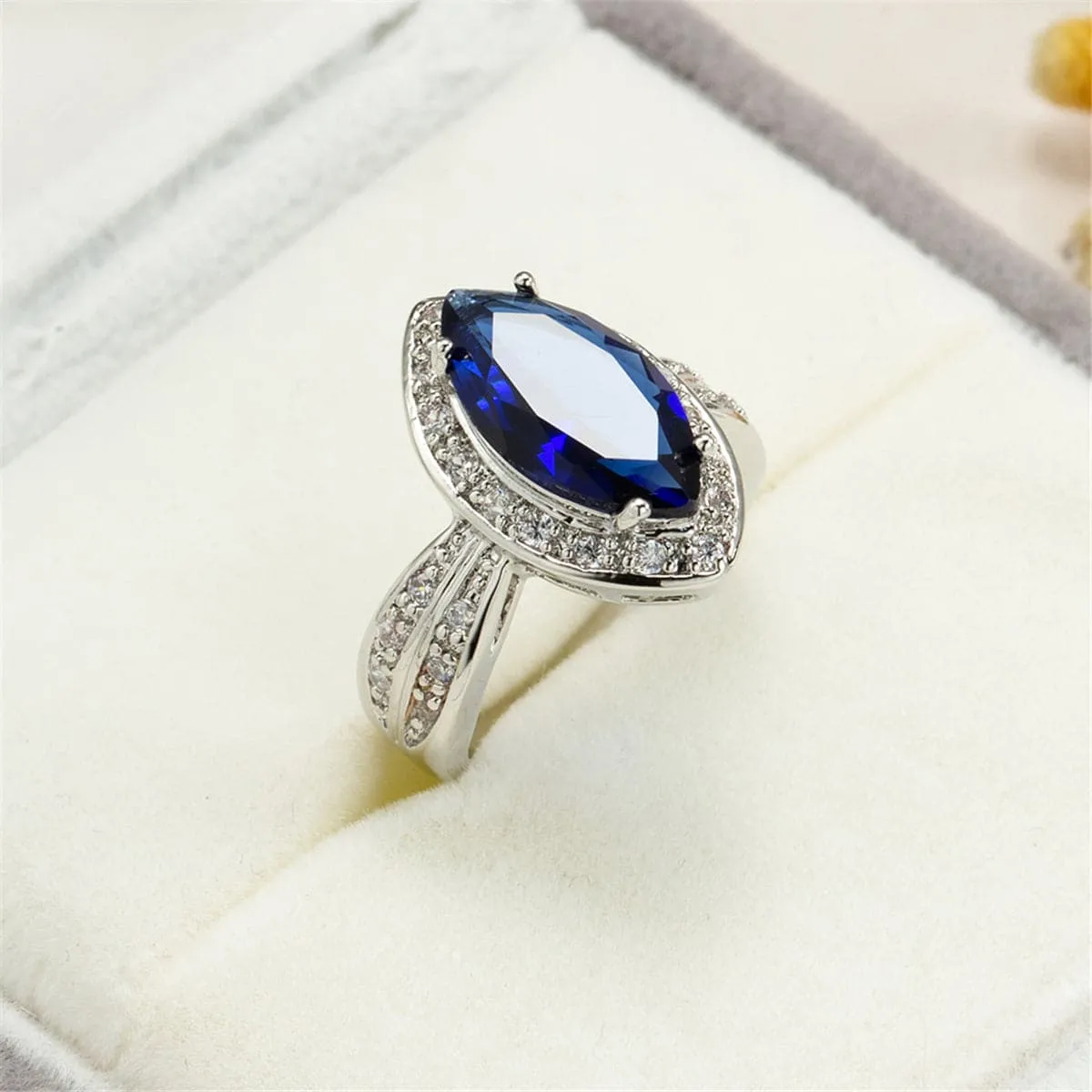 Navy Crystal & Cubic Zirconia Pear-Cut Ring