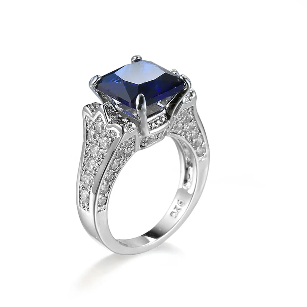Navy Crystal & Cubic Zirconia Princess-Cut Cocktail Ring