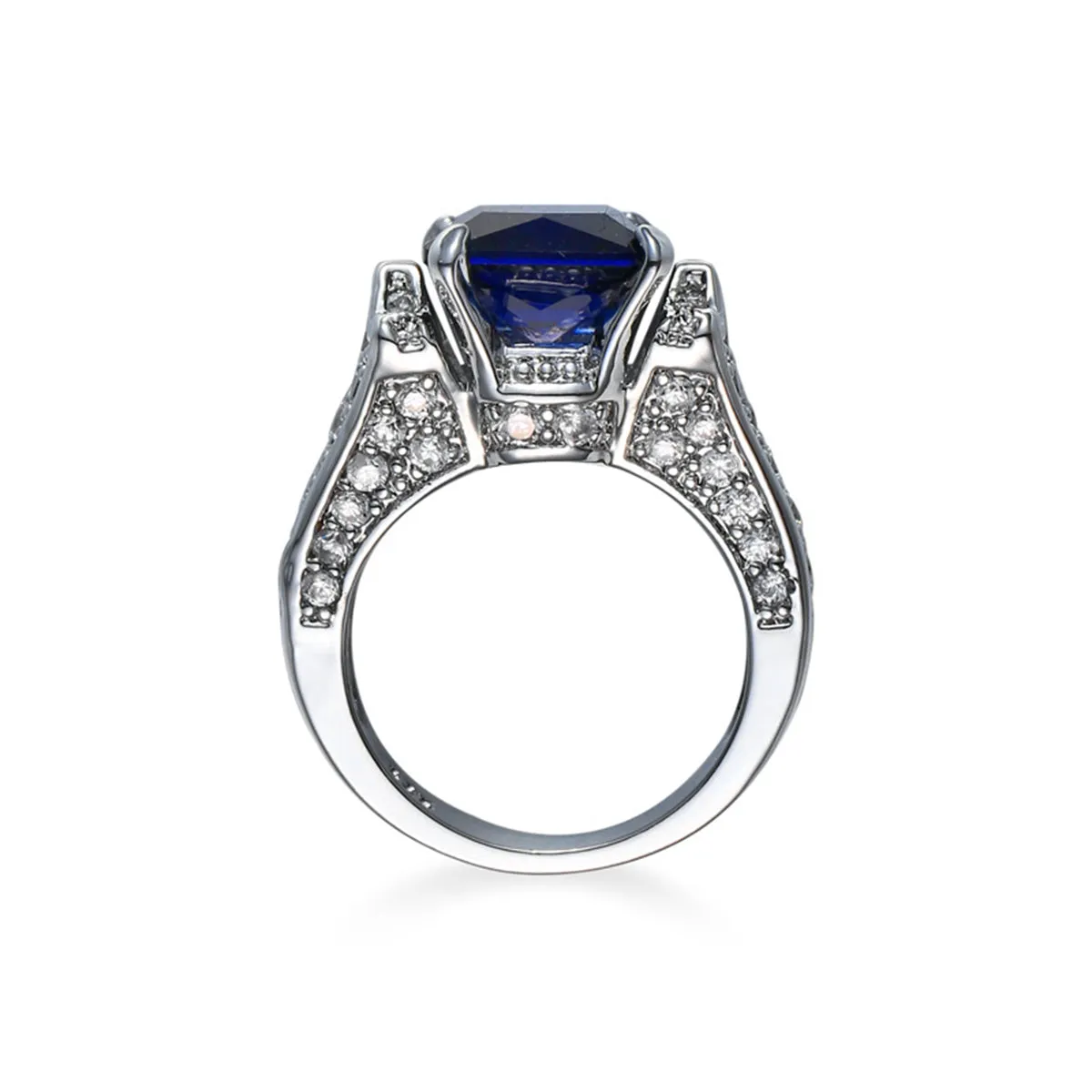 Navy Crystal & Cubic Zirconia Princess-Cut Cocktail Ring