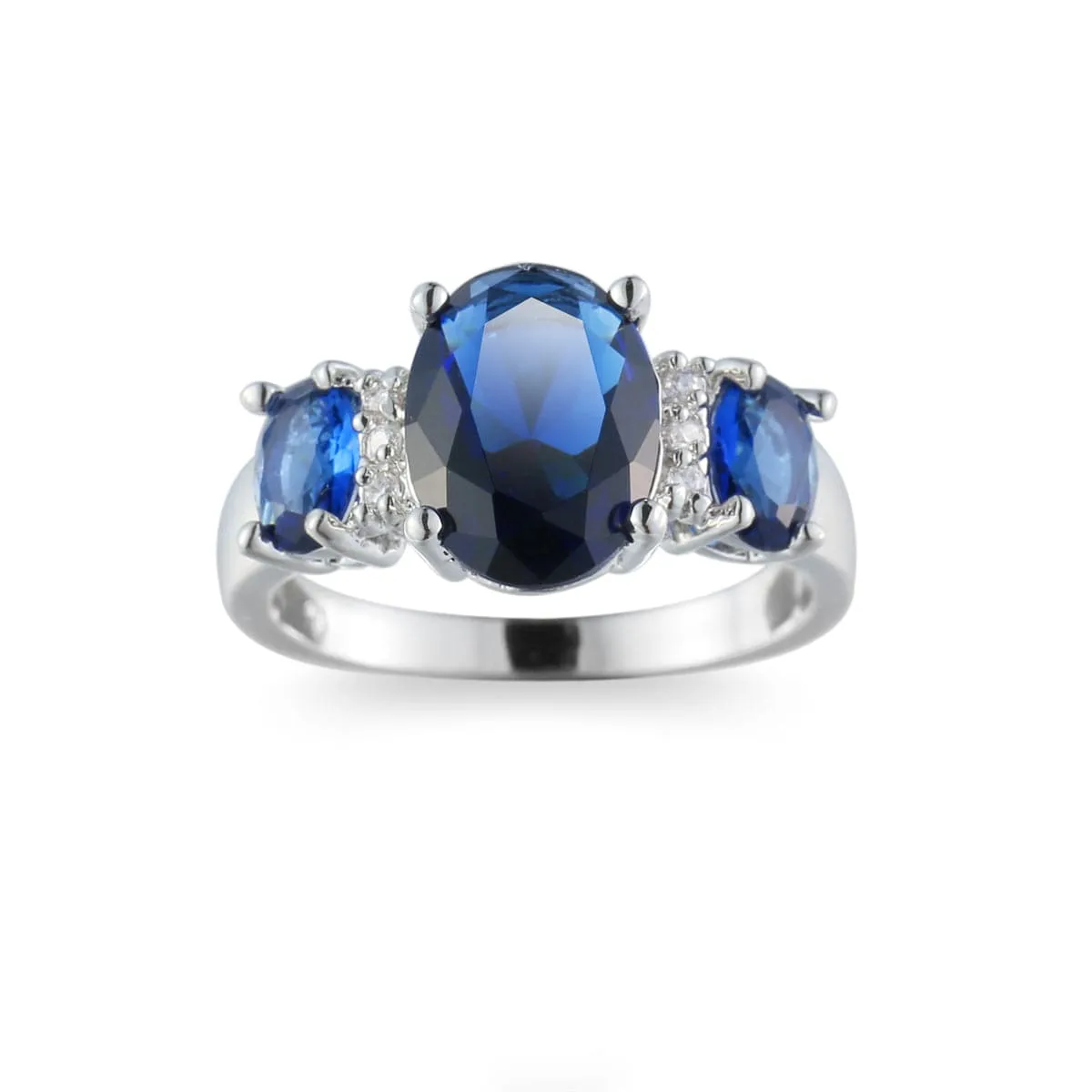 Navy Crystal & Silver-Plated Triple Oval Ring