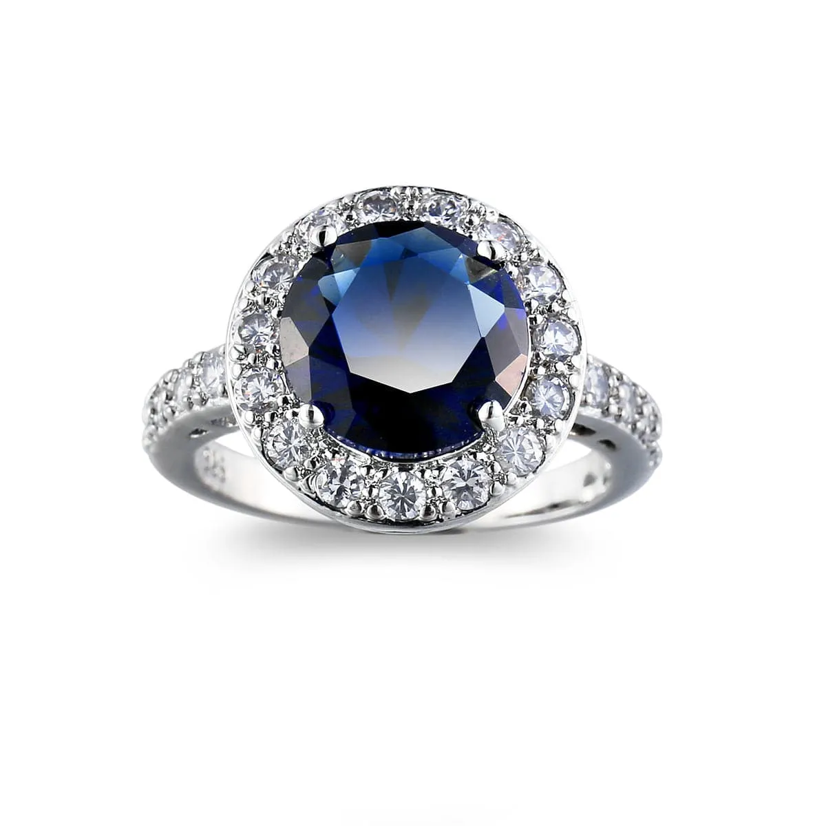 Navy Cubic Zirconia & Crystal Halo Round Ring