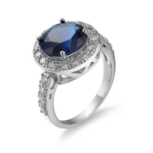Navy Cubic Zirconia & Crystal Halo Round Ring