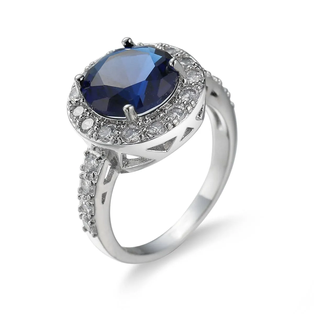 Navy Cubic Zirconia & Crystal Halo Round Ring