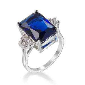 Navy Cubic Zirconia & Silver-Plated Emerald-Cut Ring
