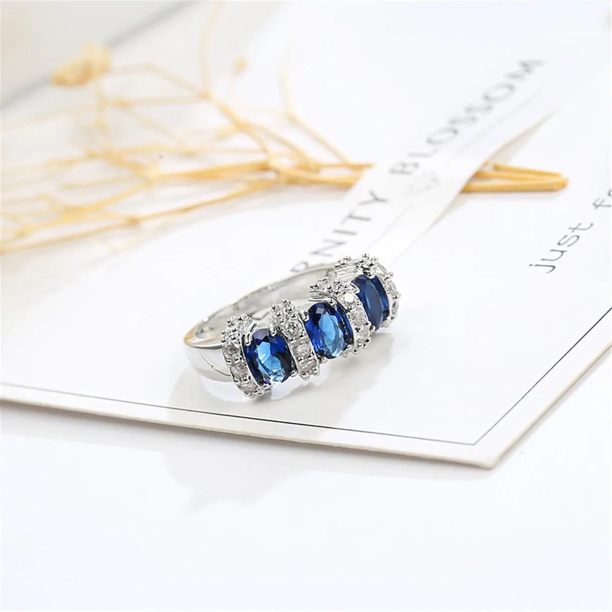 Navy Oval Crystal & Cubic Zirconia Oval-Cut Band Ring